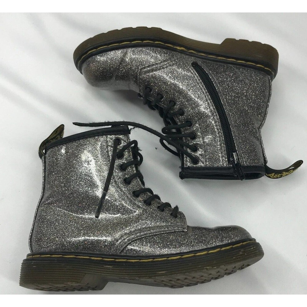 Dr. Martens 1460 Toddler Girls 10 Patent Leather Glitter silver Boots